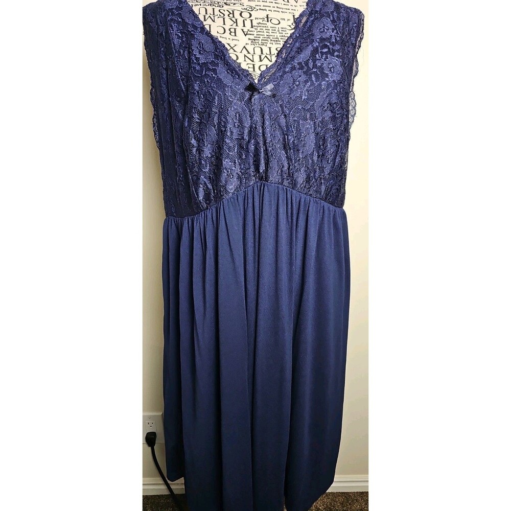 Women's Plus Size 3X Navy Blue Lace Nightgown Sleeveless Sleep Dress Nightie